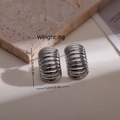 Detail view showing 18k gold plated ribbed earrings with size and weight specs - Silver Horizontal Ribbed