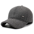 Gorra de béisbol de tweed gris oscuro con orejeras y logo deportivo de metal de invierno - Ajustable / Gris
