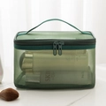 Draagbare groene mesh cosmetische tas met dubbele ritsen en handvat voor op reis - Enkele Laag / Donkergroen