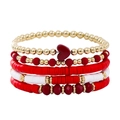 Five-piece Bohemian stackable bracelet set with red hearts and golden polymer clay beads - Red(SY0103-1)