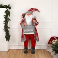 Standing Santa Claus doll in red and grey plaid coat with elk pattern knitwear - 1.8m Red Grey Plaid (8170)