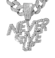 Silver iced out punk Cuban chain with Never Give Up letter pendant for men - Pendant Only (Without Chain) / Silver