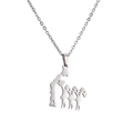 Polished stainless steel family necklace featuring a mother and four daughters silhouette - Mother and Four Girls / Silver