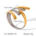 Detail shot of two-tone stainless steel open ring with 2.5cm width and 2.4g weight info - Two Tone Cross Geometric Style (HC-R30385-GS)