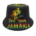 Bob noir avec texte Jamaica One Love et imprimé palmier pour protection solaire - M (56-58cm) / ONE LOVE Cocotier