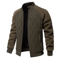 Detail of olive quilted bomber jacket with fleece sleeves and ribbed cuffs - Green