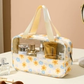 Translucent PVC toiletry bag with yellow and blue floral patterns and beige straps - Medium / Yellow Floral