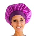Silky purple satin hair bonnet with wide elastic band for sleep and hair care - Light Purple