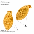Detail view of 18k gold plated stainless steel oval earrings with floral relief pattern - Oval Embossed Flower (SE493G)