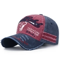 Vintage washed baseball cap in red and blue contrast with Rebel Dakota embroidery - Wine Red Front Blue Body