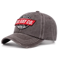 Detail of dark gray washed cotton baseball cap with vintage motor oil embroidery - Adjustable / Brown