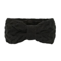 Fleece lined black cable knit headband with bow design for autumn and winter warmth - Black