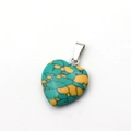 Natural green turquoise heart pendant with unique yellow spots and silver bail - Yellow Green Spotted Stone