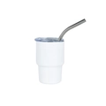 White 3oz stainless steel mini tumbler with clear lid and curved metal straw - White (conical) / 3oz
