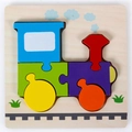 Wooden 3D steam train puzzle for toddlers with colorful interlocking wooden blocks - Train with Buckle