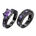 Luxury black gold ring set with purple princess cut zircon and vintage engraved details - US 5 / Black Gold Purple