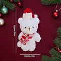 White plush Christmas bear with red scarf and hat, 20cm height holiday keychain charm - White Bear with White Scarf