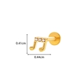 Detail showing dimensions of gold music note ear stud with micro-set zircons and flat back - 6# Gold - Music Note Shape