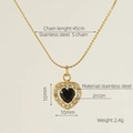 Golden stainless steel heart necklace with black zircon stone and S-chain specifications - Heart / Black