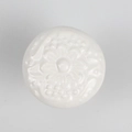 White floral embossed ceramic knob for furniture drawers and elegant cabinet doors - Flat Pad / White