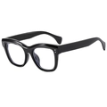 Classic glossy black rectangular sunglasses with clear lenses and silver rivet detail - Black/White