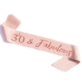 Rose gold glitter sash with 30 & Fabulous crown print for 30th birthday party - 30 & Fabulous Rose Gold