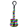 Rainbow reflective fish scale sequin guitar keychain with a black plastic hook - Guitar