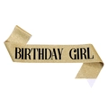 Glitter gold birthday girl sash with black lettering for birthday party celebrations - One Size / Pale Gold With Black Text