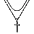 Détail du collier croix noir à double rangée avec mailles figaro et cuba links - Double Couche Cubaine 3:1 / Noir