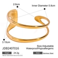 Bracciale rigido regolabile in acciaio inossidabile dorato con finitura lucida - Doppia Linea Cavo Oro (JDB2407016)