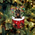Weihnachts-Dobermann-Socke mit Rentiergeweih-Ornament am Weihnachtsbaum - Dobermann