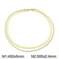 Conjunto de collar de doble capa de acero inoxidable dorado con cadena plana y de cuerda - Juego de 45cm+50cm / Dorado