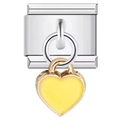 Modular stainless steel bracelet link with a golden heart charm and yellow enamel inlay - 0021-yellow Heart