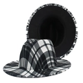 Classic black and white plaid fedora hat with wool-like texture and plain black lining - M (56-58cm) / Black and White Plaid (Color 02)