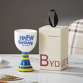 Creative hand-painted ceramic goblet with 'Happy Birthday' text and matching gift box - Birthday Blue