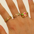 Stackable geometric gold heart rings with colorful enamel dots and vintage relief - Vintage Relief Colorful Dot Set of 3