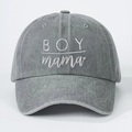 Cappellino da baseball in denim grigio scuro lavato con ricamo bianco BOY mama - Taglia unica / Grigio
