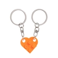 Two-piece set of bright orange heart-shaped building block keychains for couples - Yellow
