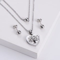 Set gioielli in acciaio inossidabile argento con ciondolo cuore albero della vita e orecchini - Color Acciaio