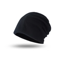 Black waffle knit slouchy beanie for women with elastic texture on white background - Waffle Texture Style / Black