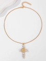 Vergulde kruisketting met Maria-icoon en fonkelende kristallen op witte basis - Goud (Z-310)