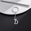 Portachiavi con lettera D argentata e corona in metallo lucido per borse e regali - Lettera D Stile Corona (D)