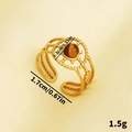 Bague en acier inoxydable 304 doré avec pierre naturelle et motif tissé vintage - Oeil de Tigre / J834-G-T