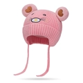 Bonnet en tricot rose pour bébé avec oreilles d'animaux et broderie coeur - Taille unique / Rose