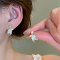 Élégantes boucles d'oreilles fleur de perle blanche avec bordure dorée pour femmes - 61# Or-Blanc (Tige de boucle d'oreille en argent)