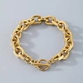 Bracciale a catena minimalista in acciaio inossidabile dorato con chiusura a T classica - Chiusura a Scatto (Taglio Piatto 11 mm) - Oro / Collana 45cm