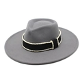 Detailed side view of a grey wool fedora hat featuring a beaded black ribbon band - M (56-58cm) / Light Gray