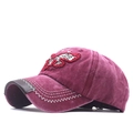 Vintage burgundy washed denim baseball cap with eagle embroidery and wavy stitching - L(58-60cm) / Burgundy
