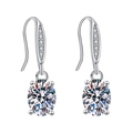 Silver geometric earrings with an oval moissanite pendant and micro-paved accents - TED266-Oval Gemstone Drop Earrings