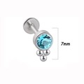 Stainless steel piercing stud with light blue gem and three silver beads, 7mm height - Light Blue Rhinestone Triple-Bead Style (7 silver) / 1.2*8mm / Silver